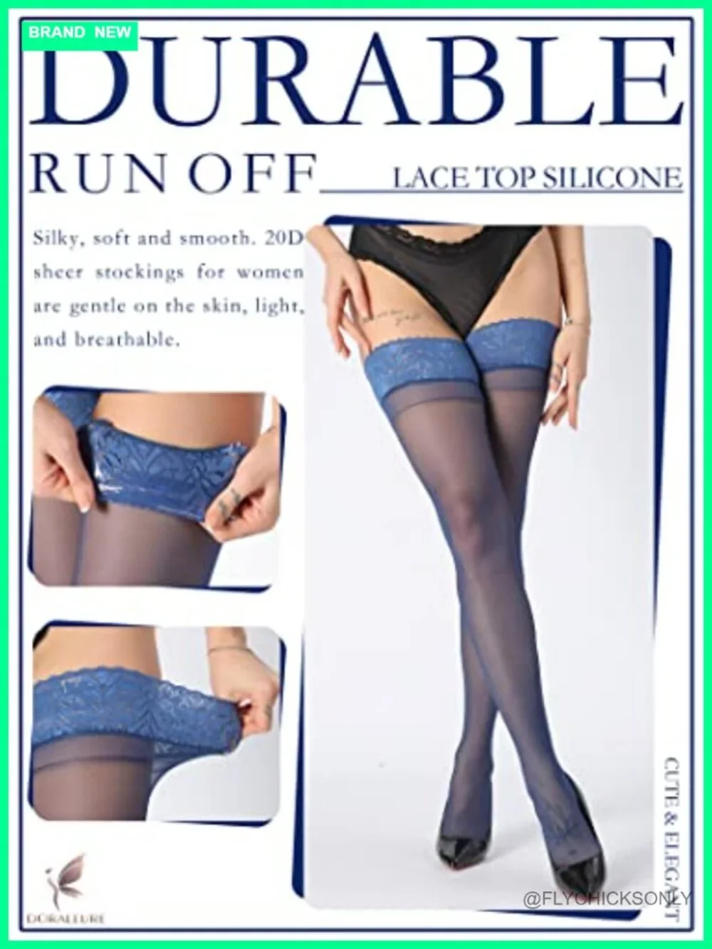 Thigh High Stockings Silicone Lace Top Stay Up Silky Semi Sheer Pantyhose Hold